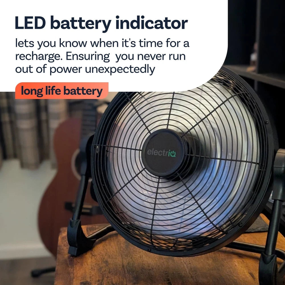 electriQ 12-inch Rechargeable Metal Body Quiet DC Floor Fan - Indoor & Ou ORF12B