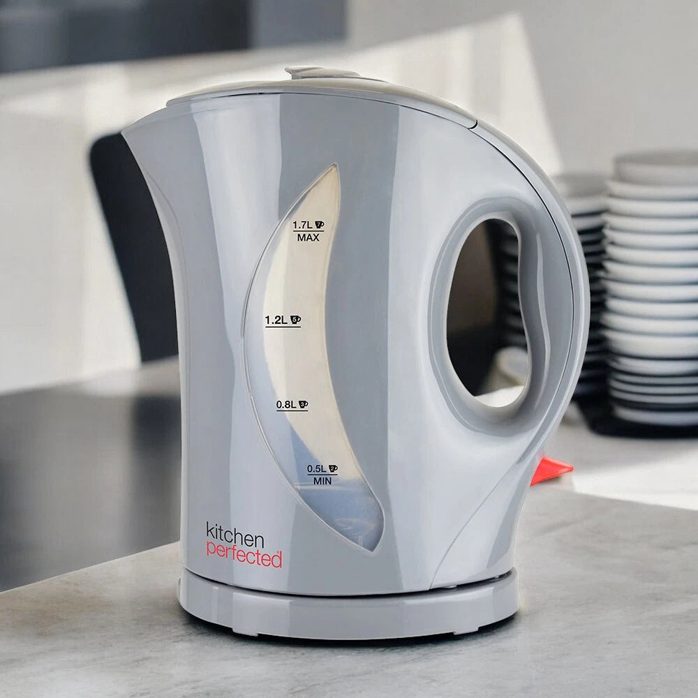 Grey Cordless Electric Kettle 1.7 Litre Jug 2200W Fast Boil Washable Filter