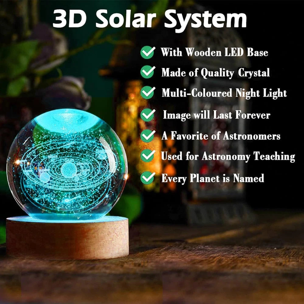 USB 3D Moon Planet Globe Galaxy Night Light LED Crystal Ball Table Lamp Bedside