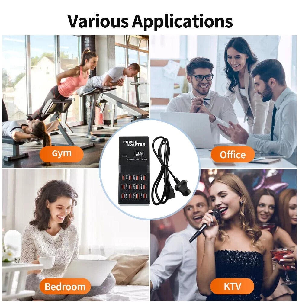 12Ports USB Multi Charger Travel Wall AC Adapter UK Plug Hub Charging Station UK