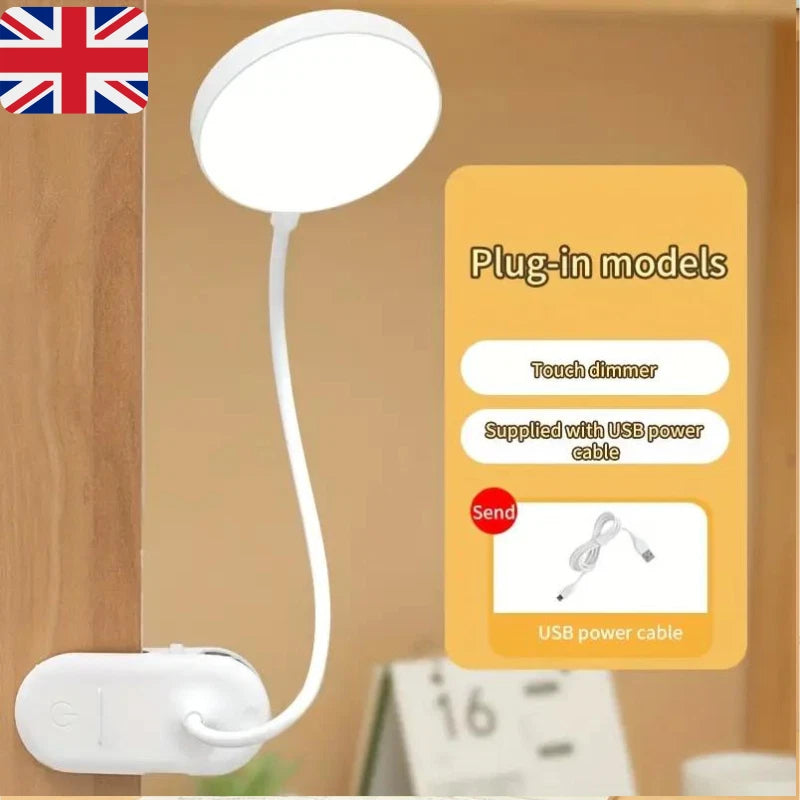 LED USB Rechargeable Clamp Clip On Flexible Desk Light Bed Read Table Night Lamp