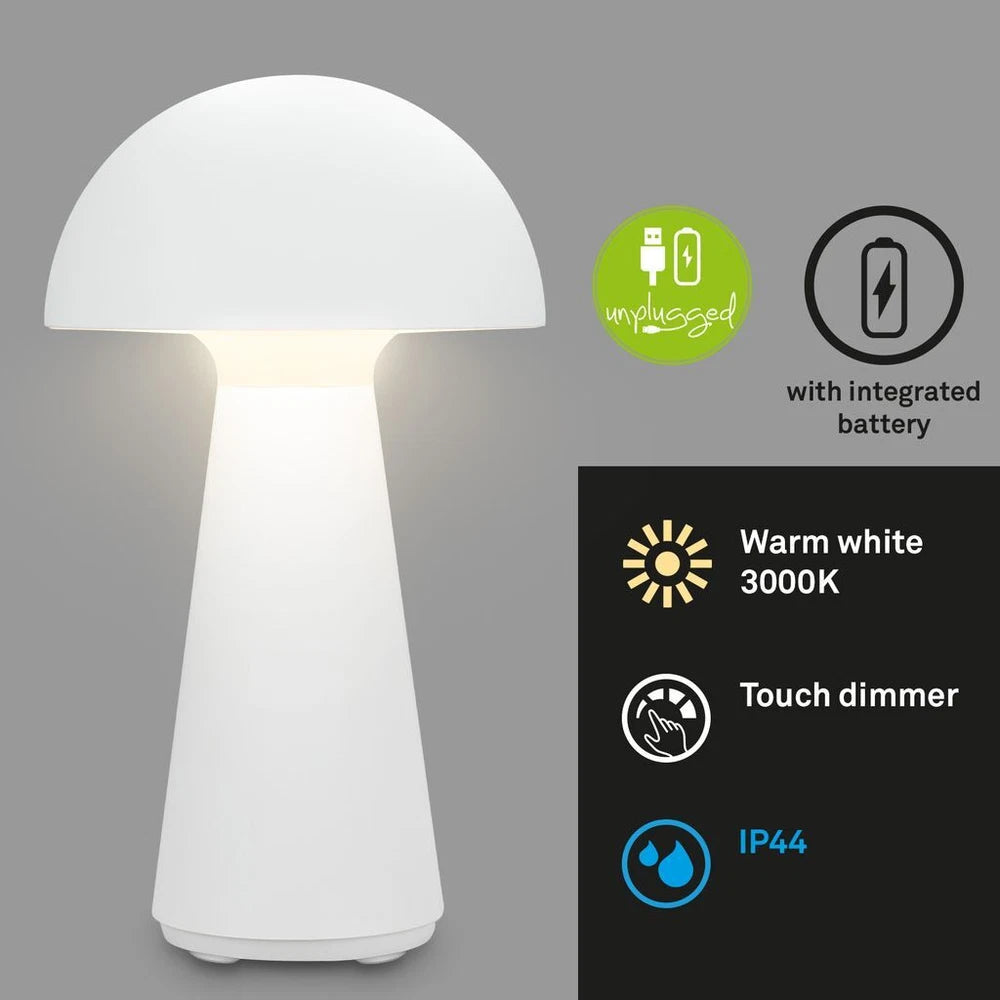 Cordless Rechargeable LED Table Lamp Mushroom Desk IP44 Battery Dimmable White