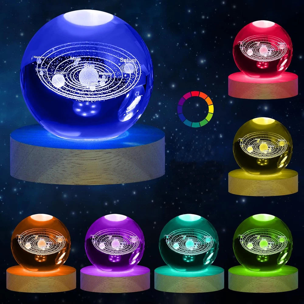 USB 3D Moon Planet Globe Galaxy Night Light LED Crystal Ball Table Lamp Bedside