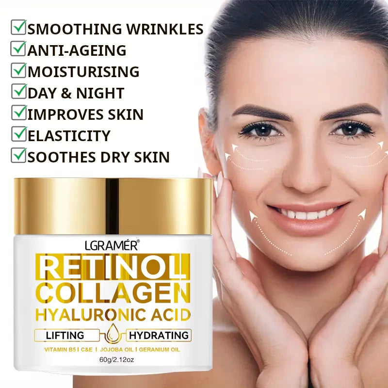 Retinol Collagen Hyaluronic Acid Face Cream Anti Ageing Wrinkles Vitamin B-C-E