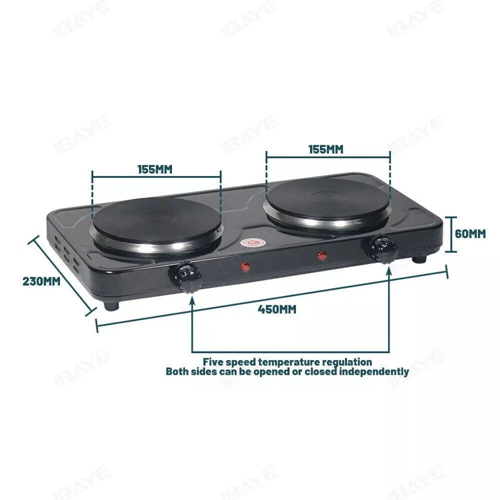 Double Electric Hot Plate Portable Table Top Cooker Hob RV Picnic Camping Stove