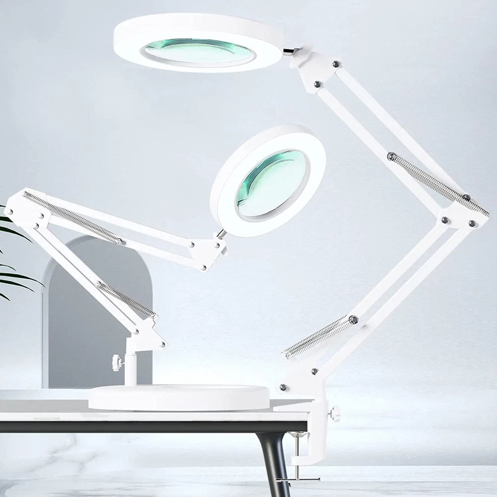 10X LED Magnifier Glass Desk Lamp With Light Stand Clamp Beauty Magnifying Lamp