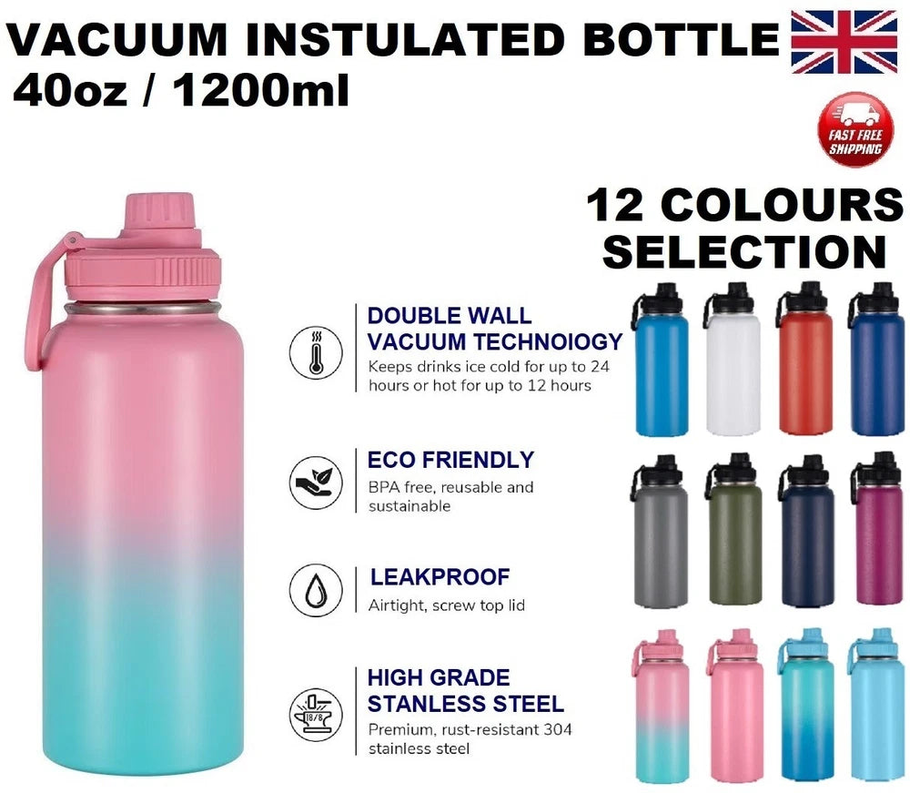1.2L Water Flask Bottle Stainless Steel Double Wall Vacuum Insulated Thermal