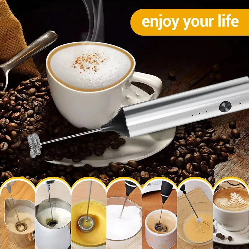Electric Milk Frother 2 in 1 Egg Whisk Mixer Beater Latte Coffee Kitchen 3 Speed