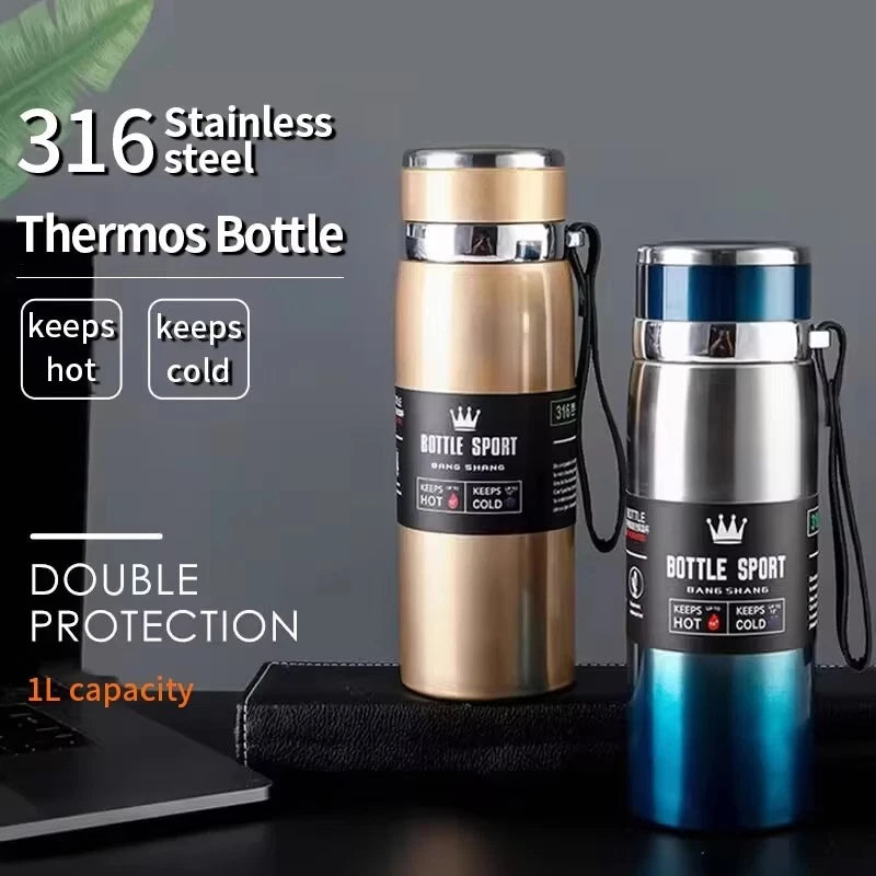 1L Thermal Water Bottle Keep Cold and Hot Water Bottle Thermos for Water Tea Cof
