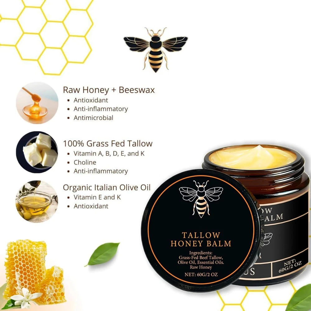 Grass-Fed Beef Tallow and Honey Balm, Beef Tallow Skin Care, Moisturising Cream