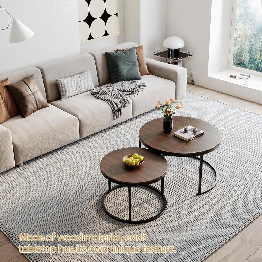 Nesting Coffee Tables Set of 2, Round Stacking Sofa Side Tables for Living Room
