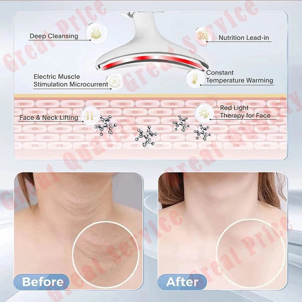 7 Colours Neck Face Lifting Massager skin Tighten Device LED Anti Wrinkle Beauty