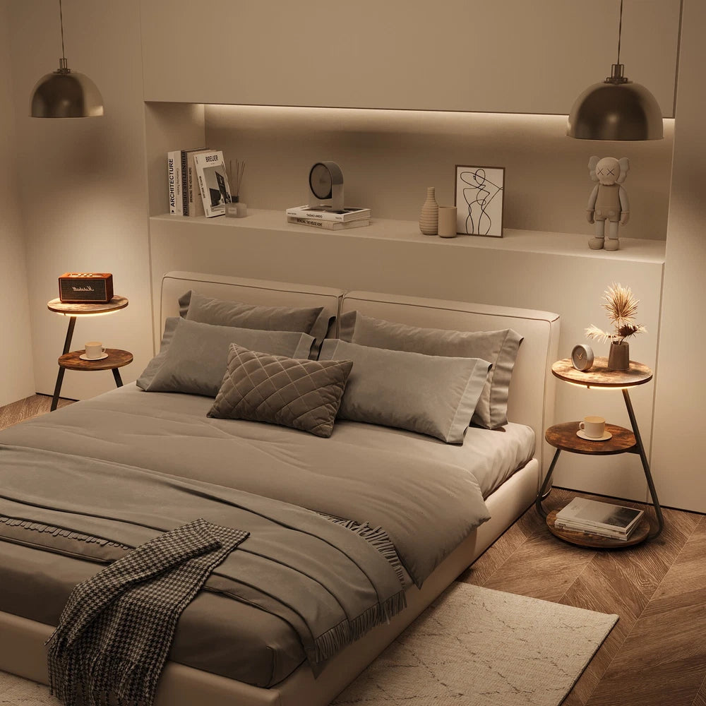 3-Tier Sofa Side Table LED Lighted Bedside Living Room End Table with Storage