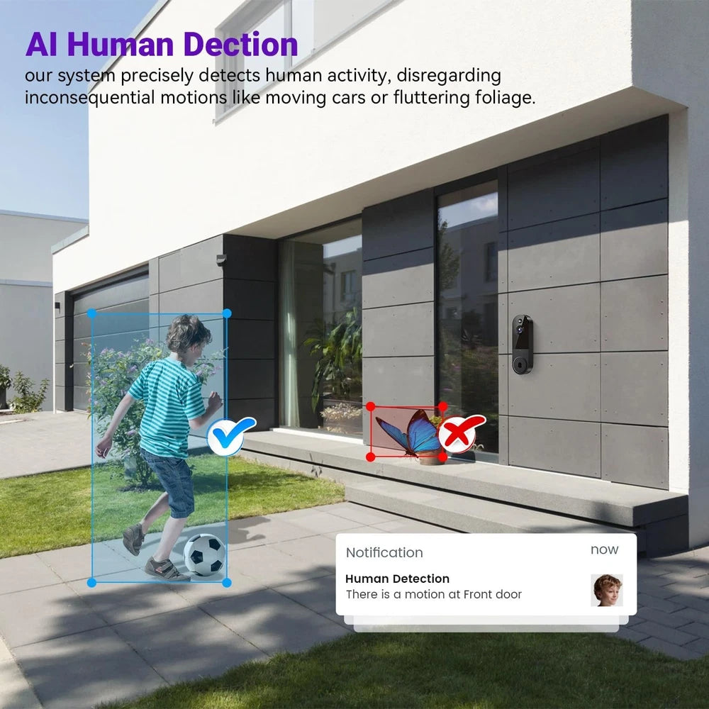 1080P Wireless Video Doorbell Camera with Ring Chime, Smart AI Human Detection