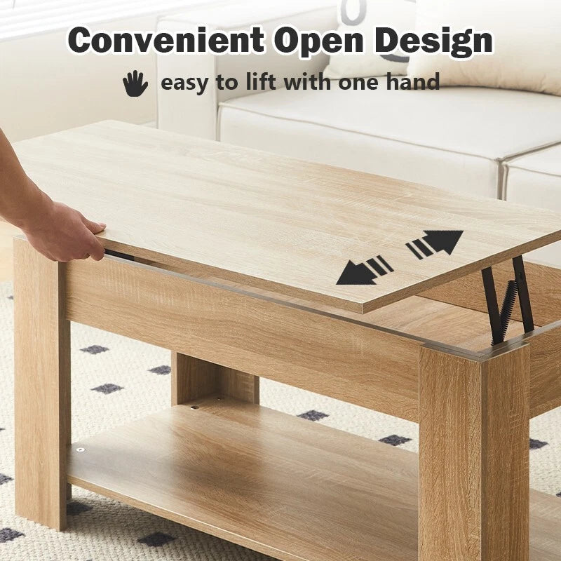 Lift Up Top Coffee Table Modern  Desk Hidden Storage Bottom Shelf 100*50*55cm