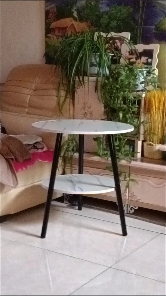 1/2 Tier Coffee Table Round Side Table White Marble Effect End Table Living Room