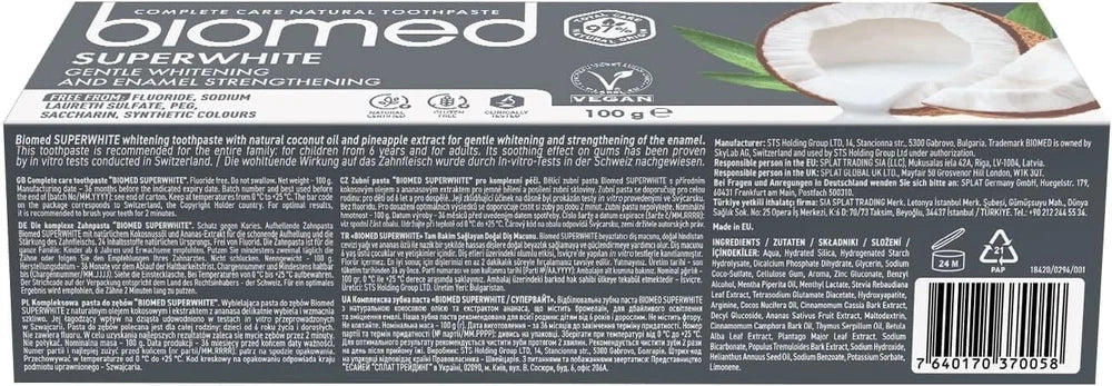 Biomed Superwhite Toothpaste X 3 Pack - Natural Coconut - Free Shipping - Uk''