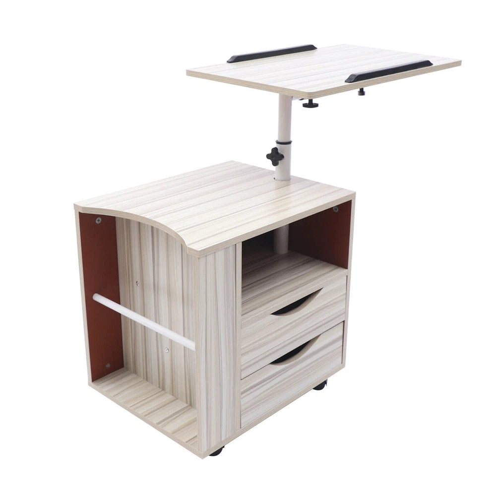 Laptop Desk Bedside Table with Lift Up Top - Modern Nightstand 2 Drawers w/Wheel