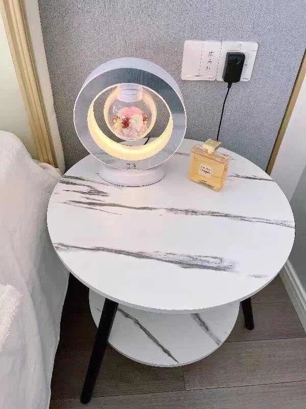 1/2 Tier Coffee Table Round Side Table White Marble Effect End Table Living Room