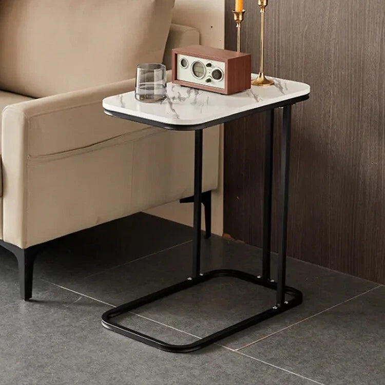 Side Table C Shaped Sofa End Table Coffee Snack Table w/ Metal Frame Couch Table