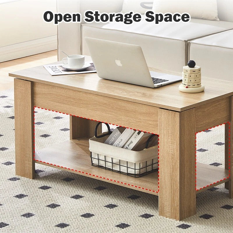 Lift Up Top Coffee Table Modern  Desk Hidden Storage Bottom Shelf 100*50*55cm
