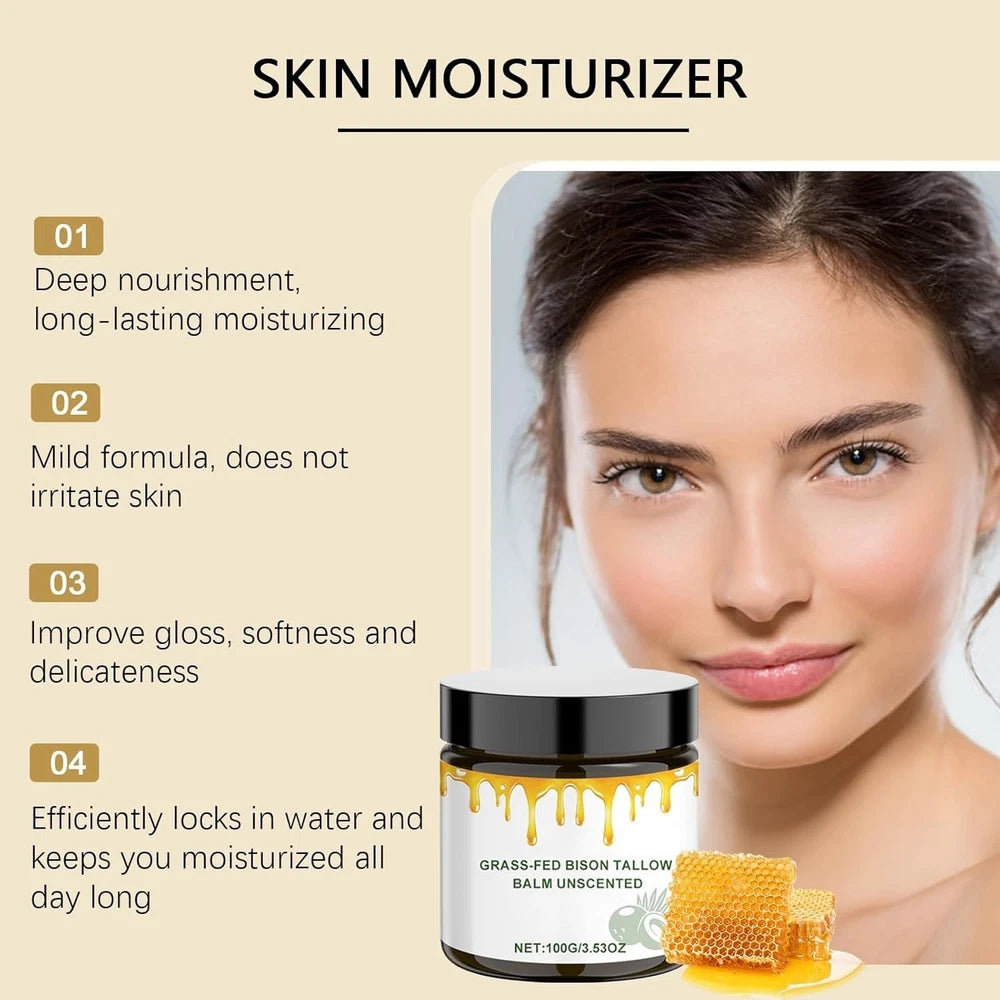 Organic Tallow and Honey Balm-Beef Tallow Face Cream-Grass Fed Beef Tallow Moist