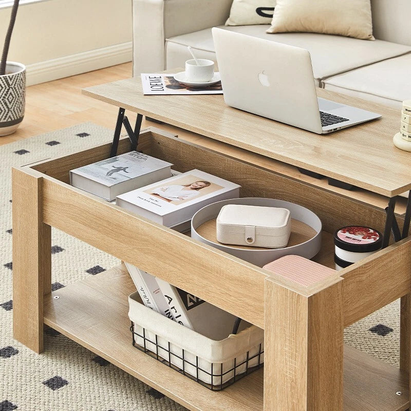 Lift Up Top Coffee Table Modern  Desk Hidden Storage Bottom Shelf 100*50*55cm