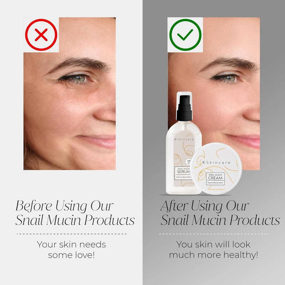 x2 Snail Mucin Cream + Serum & Hyaluronic Acid - All In One Advanced Skin Repair