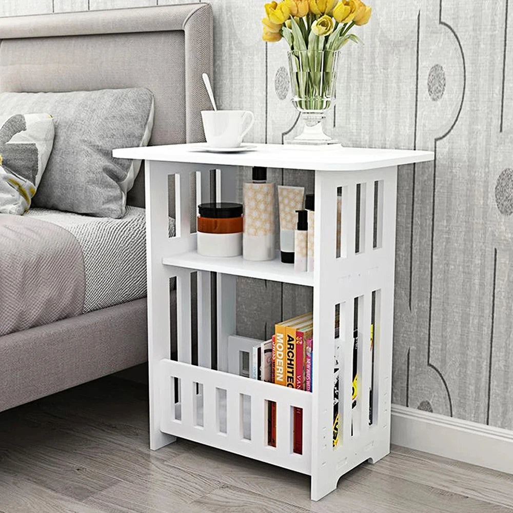 White Small Bedside Table Nightstand Coffee Tea Table Nightstand Storage Shelf