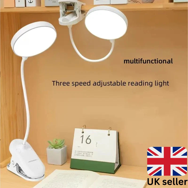 USB Clip On Desk Lamp Flexible Clamp Reading Light LED Bed Table Bedside Night