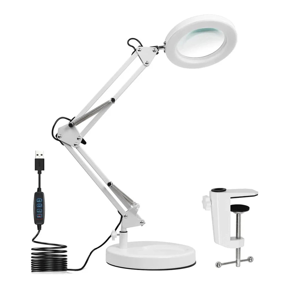 10X LED Magnifier Glass Desk Lamp With Light Stand Clamp Beauty Magnifying Lamp