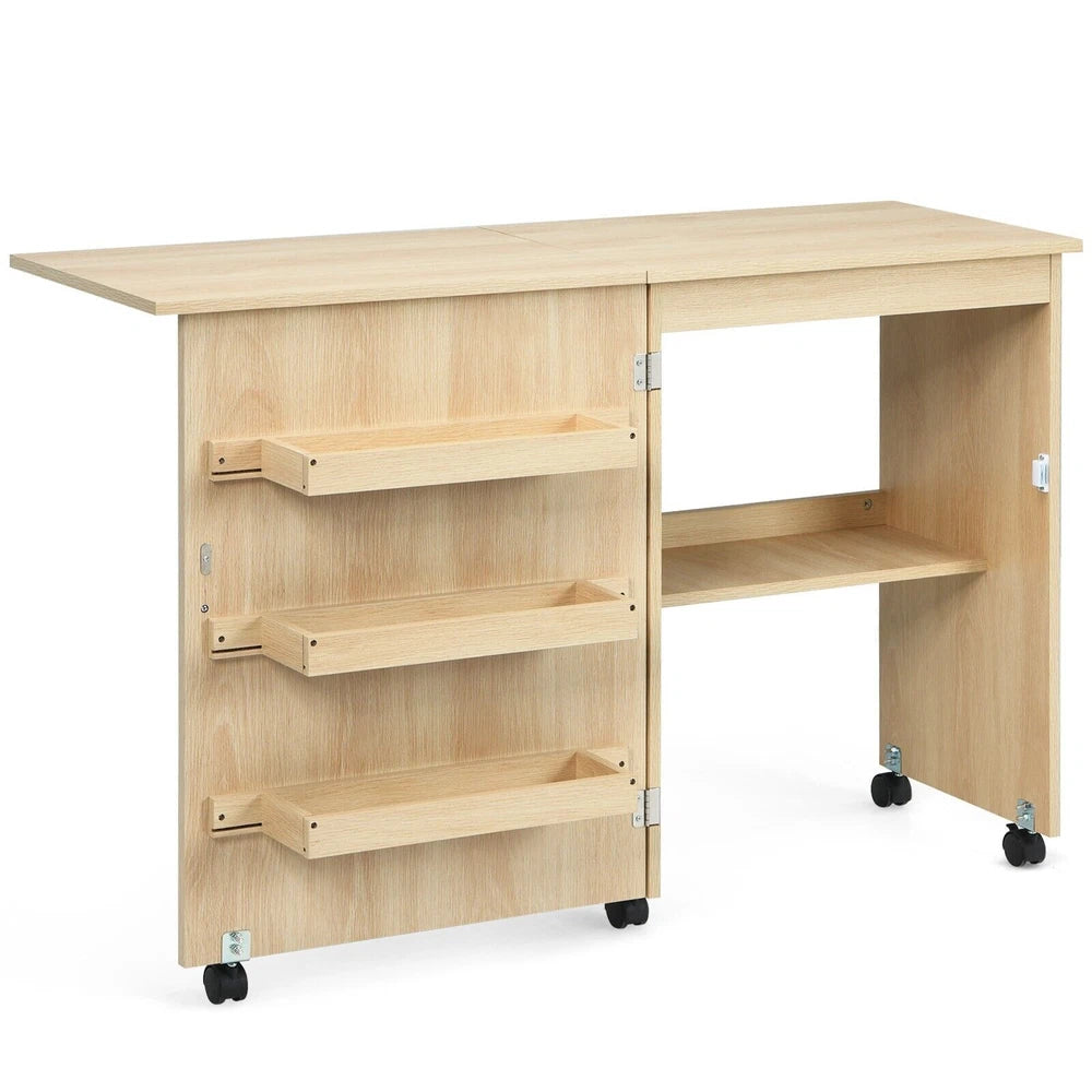 Folding Sewing Table 2 IN 1 Rolling Craft Table Office Desk Workstation