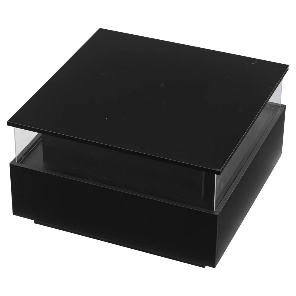 Coffee Table with LED Square High Gloss Black Storage Tea Table for Living Room