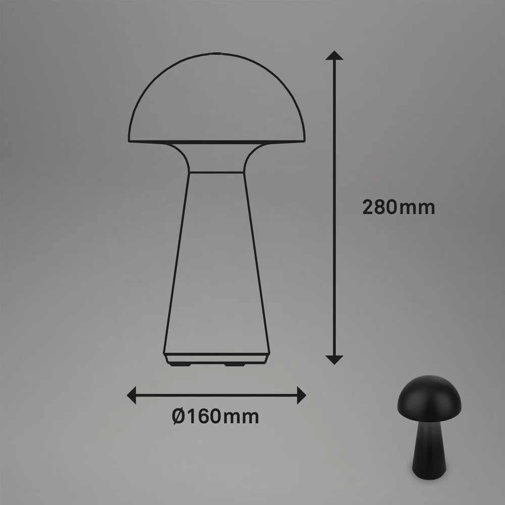 Cordless Rechargeable LED Table Lamp Mushroom Desk IP44 Battery Dimmable Black