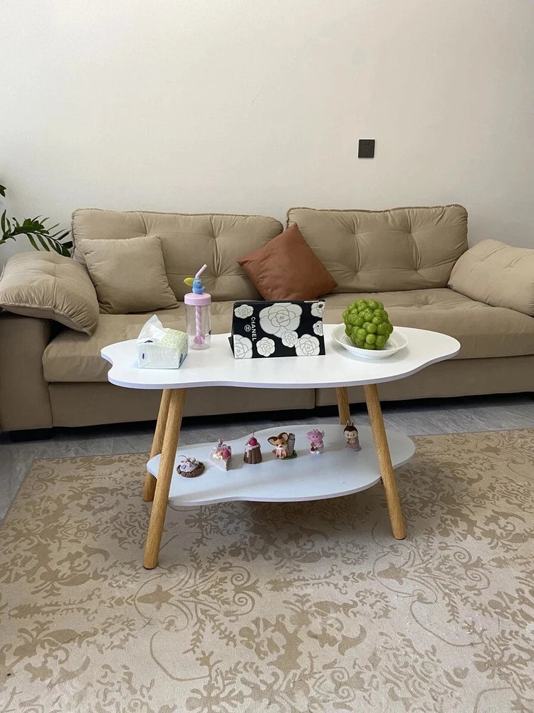 2 Layer Coffee Table Tea Table Cloud Modern Living Room Desk W/ Storage Shelf
