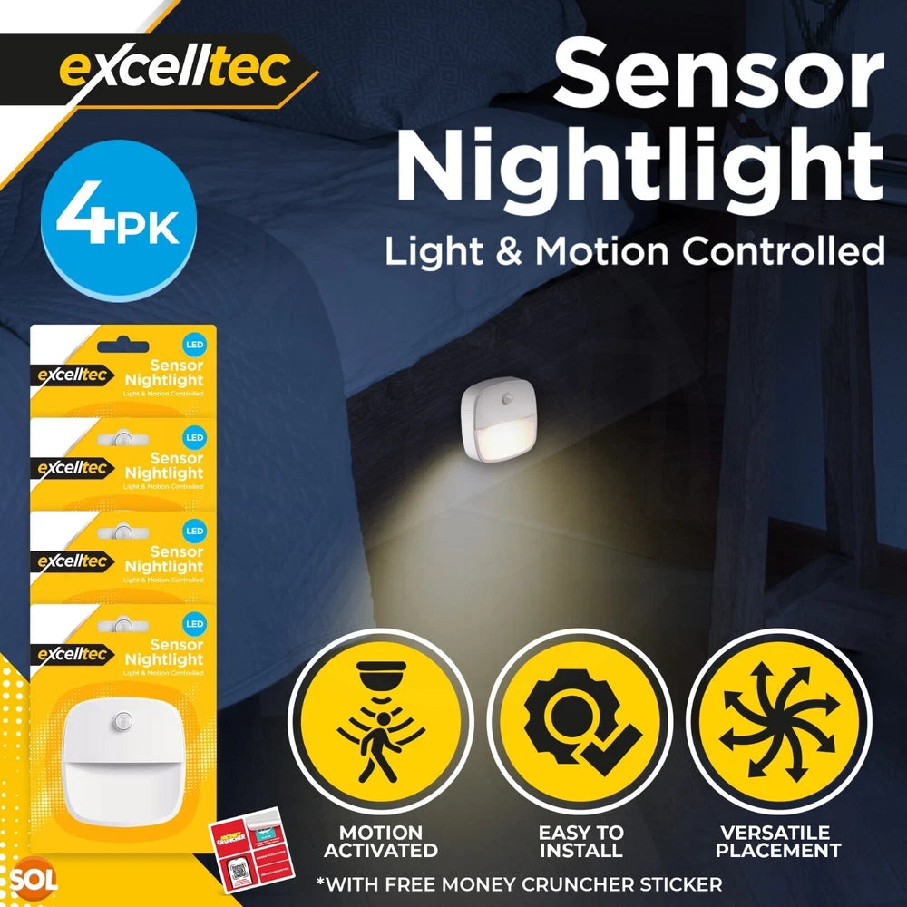 4-12pk LED PIR Motion Sensor Night Light Lamp Wireless Battery Stair Cabinet