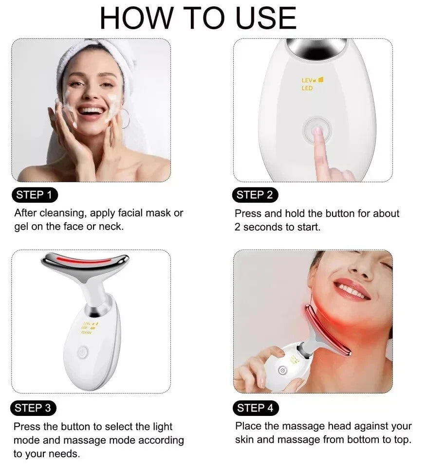 7 Colours Neck Face Lifting Massager Skin Tighten Device LED Anti Beauty Wrinkle