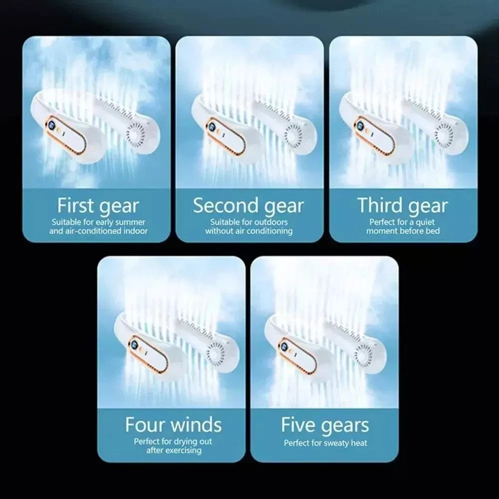 Neck Fan USB Portable Neck Fan Rechargeable Portable Cooler Neckband Bladeless~