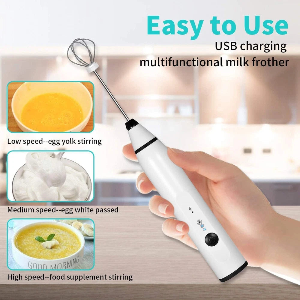 USB Rechargeable Milk Coffee Frother Whisk Egg Beater Handheld Frappe Mixer New