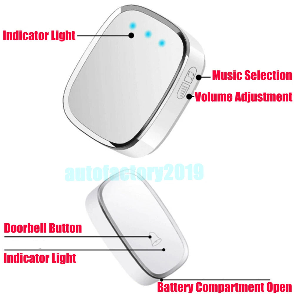 1+2 Wireless Door Bell Doorbell Waterproof Wall Plug In Loud 36 Chime LED Flash