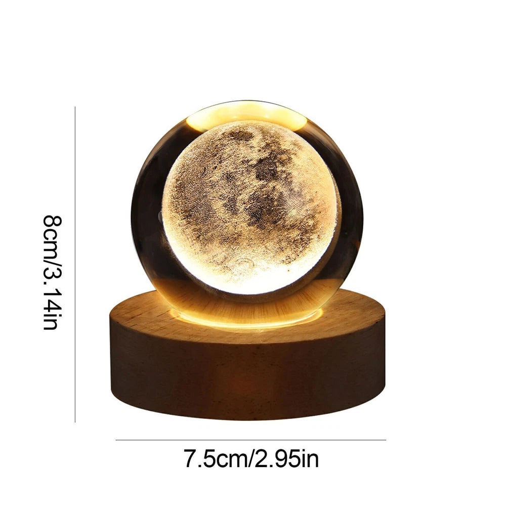 LED Crystal Ball Table Lamp USB 3D Moon Planet Globe Galaxy Night Light Bedside#