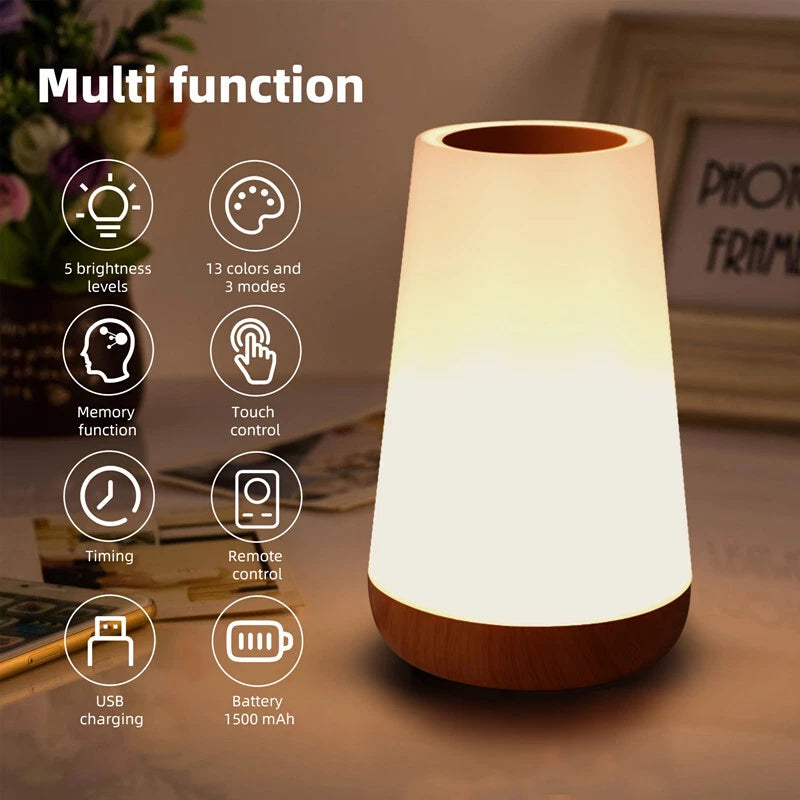 Desk Bedside Rechargeable Sensor Light Dimmable Lamp Night Table LED Touch USB