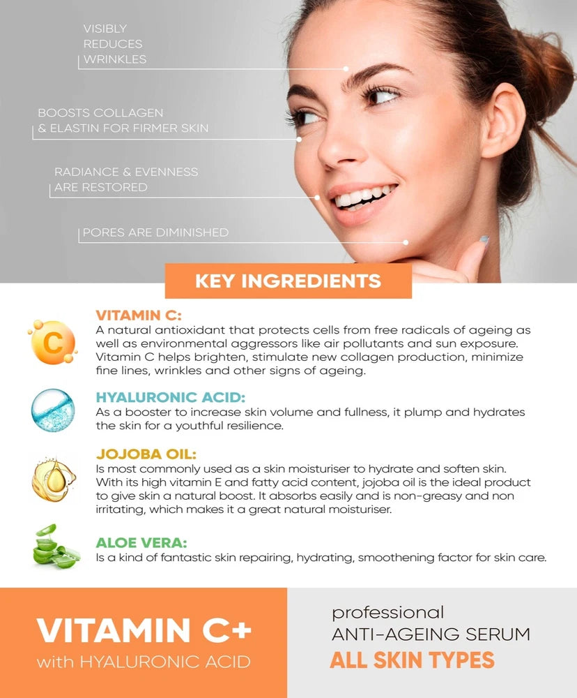 Vitamin C Serum for face 12% with Hyaluronic Acid Vitamin B5 & E Anti-Aging 30ml