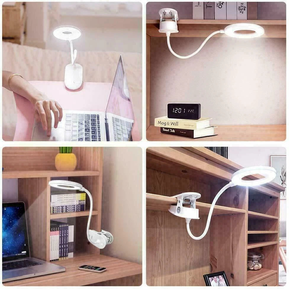 LED USB Rechargeable Clamp Clip On Flexible Desk Light Bed Read Table Night Lamp