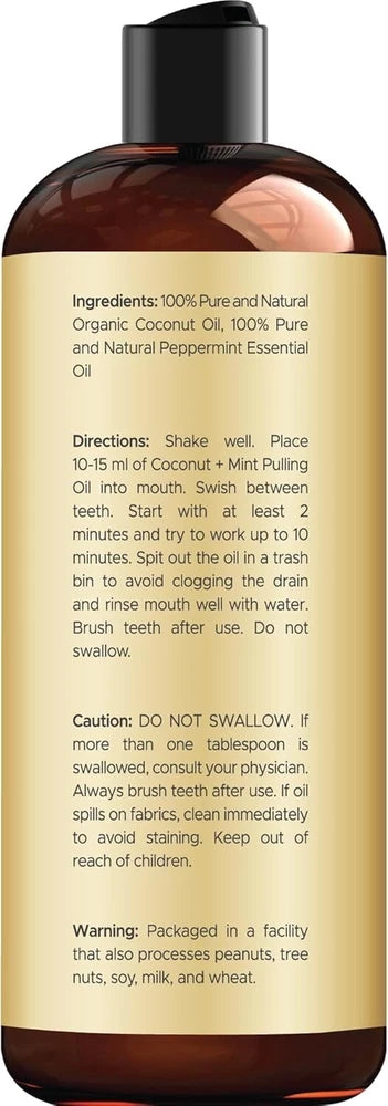 Coconut Oil Pulling 236ml w/ Peppermint for Teeth Gums Fresh Breath Oral Health