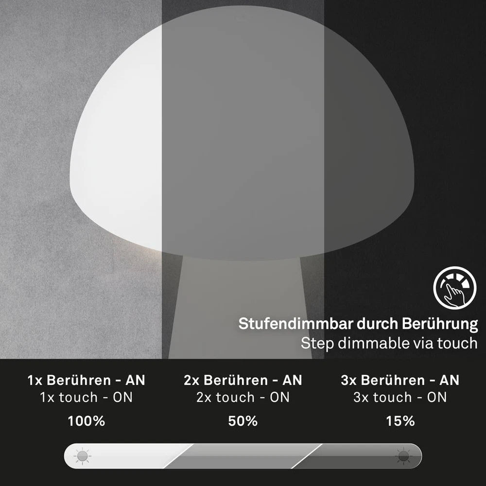 Cordless Rechargeable LED Table Lamp Mushroom Desk IP44 Battery Dimmable White