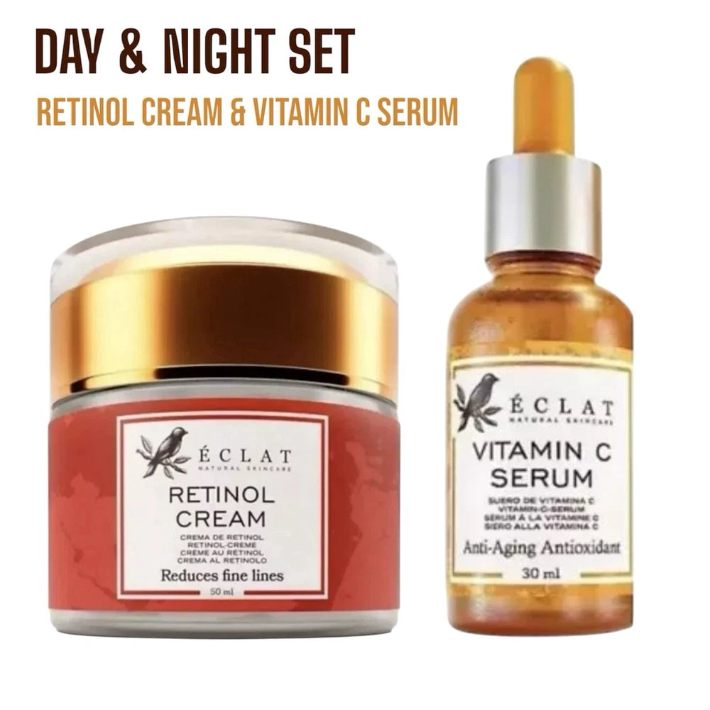 Eclat Retinol Face Cream 50ml Night Moisturiser & Vitamin C Serum SET UK Stock