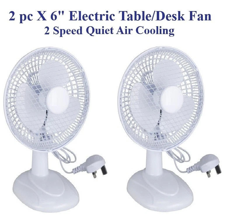 2 X 6" Electric Table Fan 2 Speed Free Stand Quiet Air Cooling 2 White Desk Fan