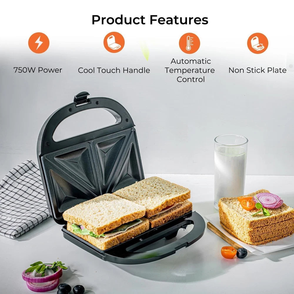 Toastie Maker 2 Slice Sandwich Toaster Non-Stick Machine Easy Clean 750W New UK