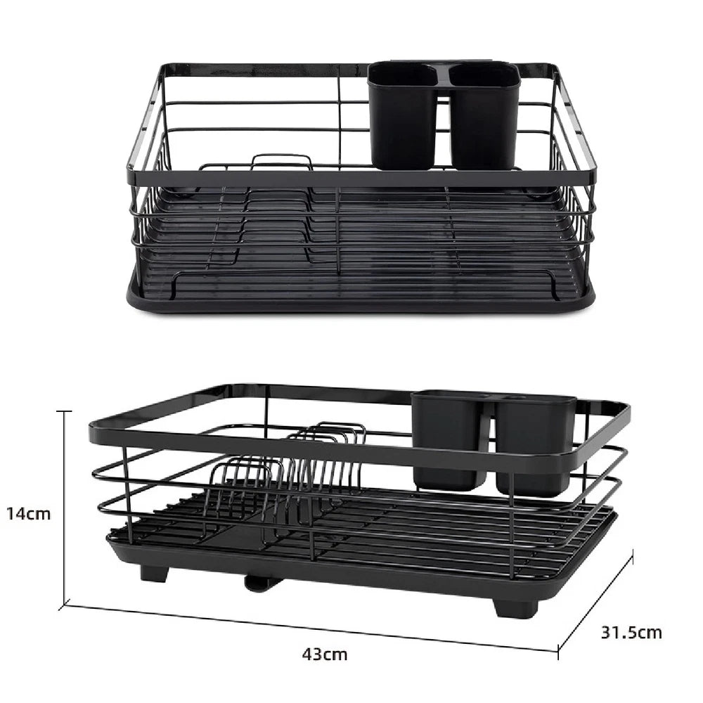 2 TIER KITCHEN SINK DISH DRAINER RACK WITH DRIP TRAY CUTLERY HOLDER PLATE RACK